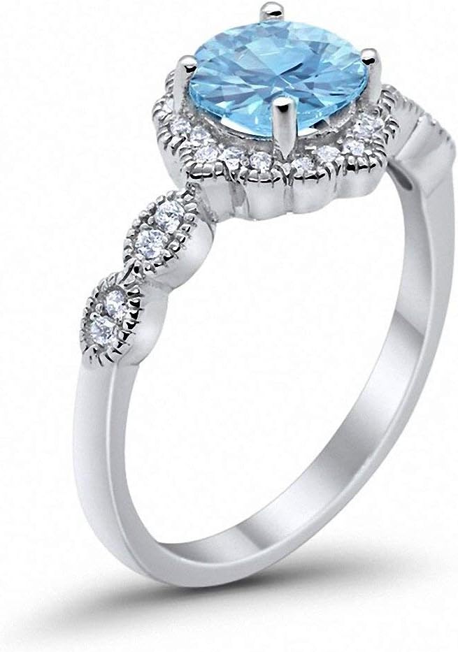 Blue Apple Co. Art Deco Ring 10mm Round Cubic Zirconia Halo Floral Ring Marquise Vintage Style Statement Wedding Engagement Rings For Women 925 Sterling Silver Gifts For Her
