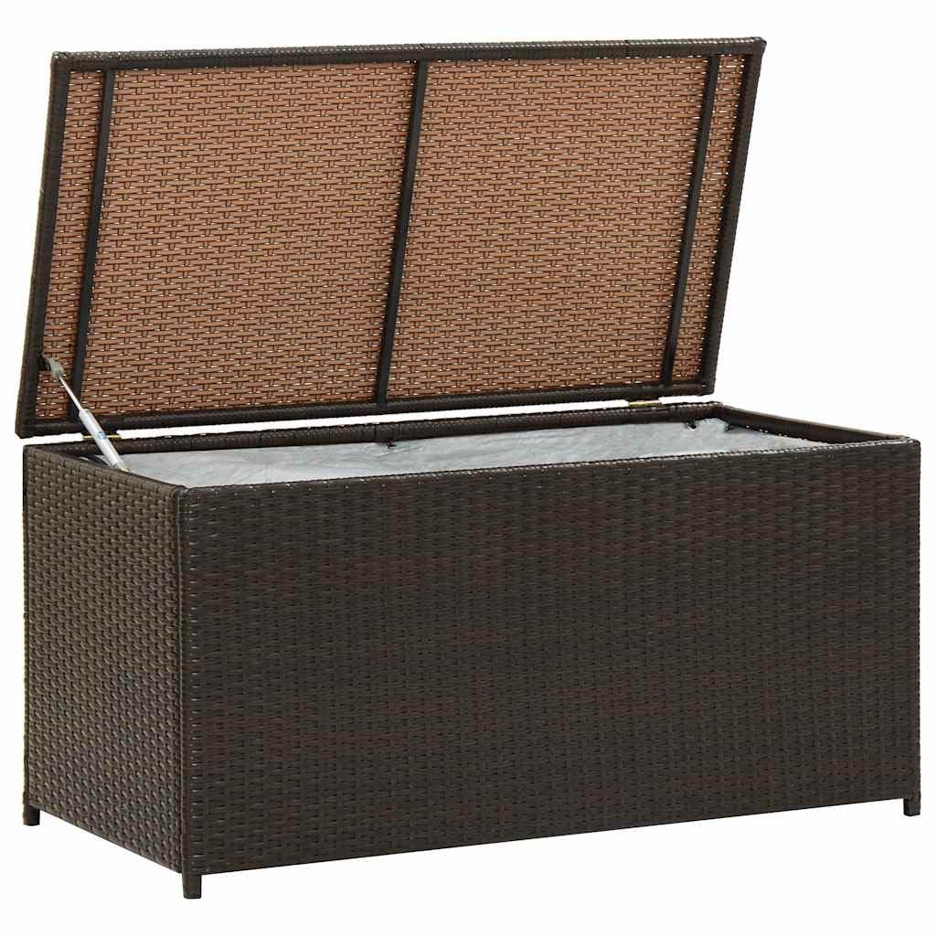 Cassapanca da giardino in polyrattan, 100 x 50 x 50 cm, marrone, con telaio in acciaio, cassapanca per cuscini, per balcone, terrazza, esterni, con cerniera