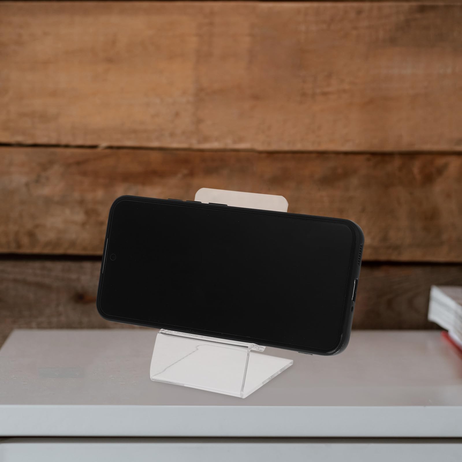 SOLUSTRE Supporto da Scrivania per Cellulare in Acrilico Trasparente, Base Espositore per Telefono 10 Pezzi, Accessori da Scrivania Pratici per Uso Quotidiano e Ricarica Efficiente