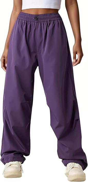 Linsennia Hiking Pants Women Waterproof Drawstring Wide Leg Parachute Pants Y2k Elastic Waist Baggy Casual