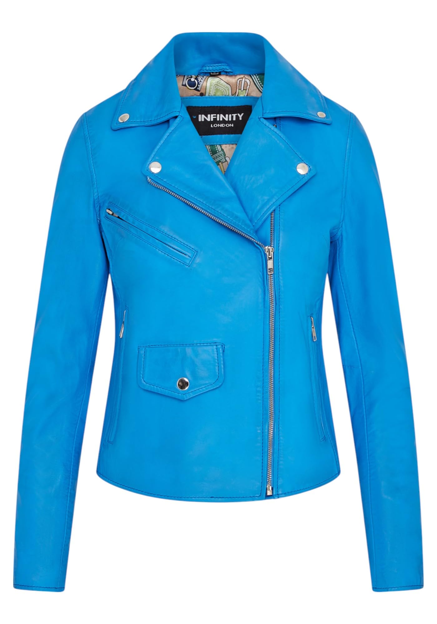 Womens Blue Leather Biker Classic Brando Moto Ladies Jacket