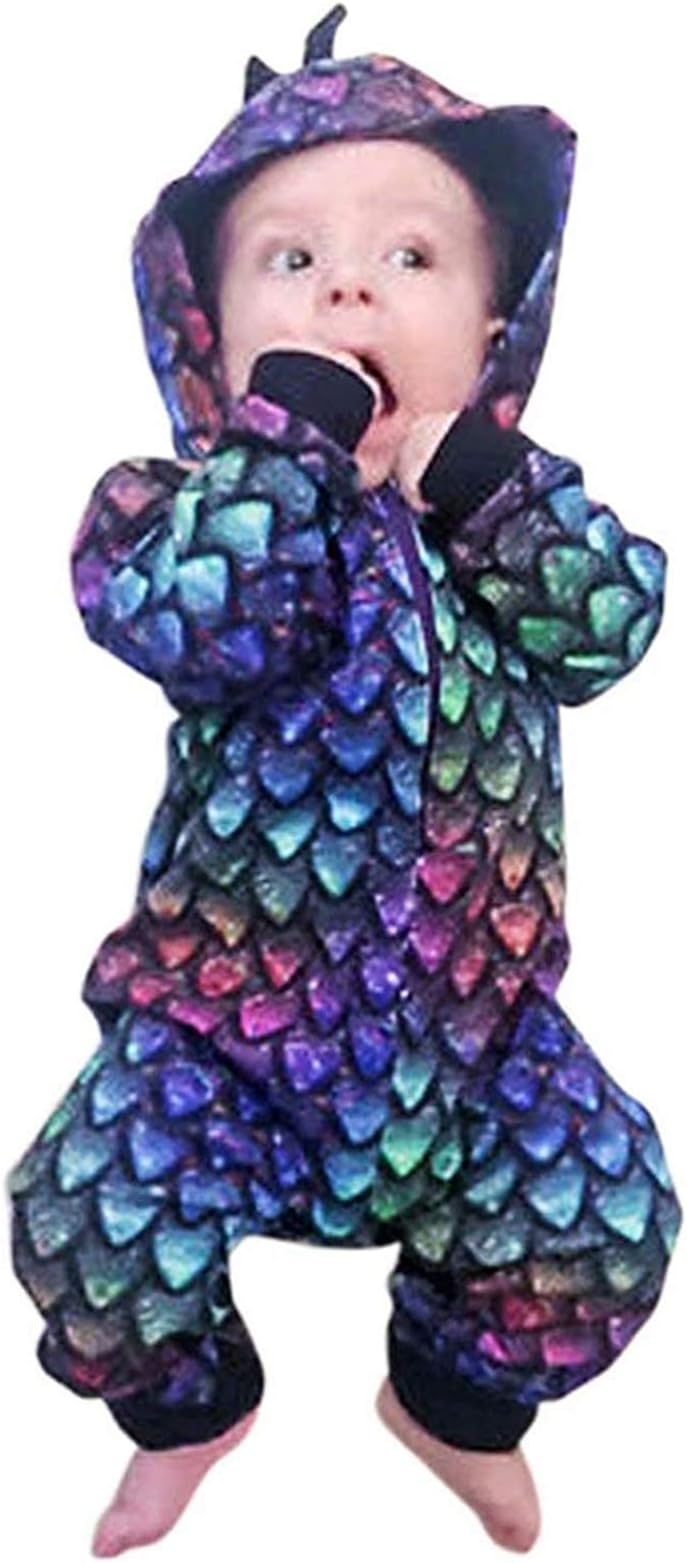 Newborn Infant Baby Boys Girls Cartoon Dragon Dinosaur Hooded Romper Jumpsuit Pajamas Outfits