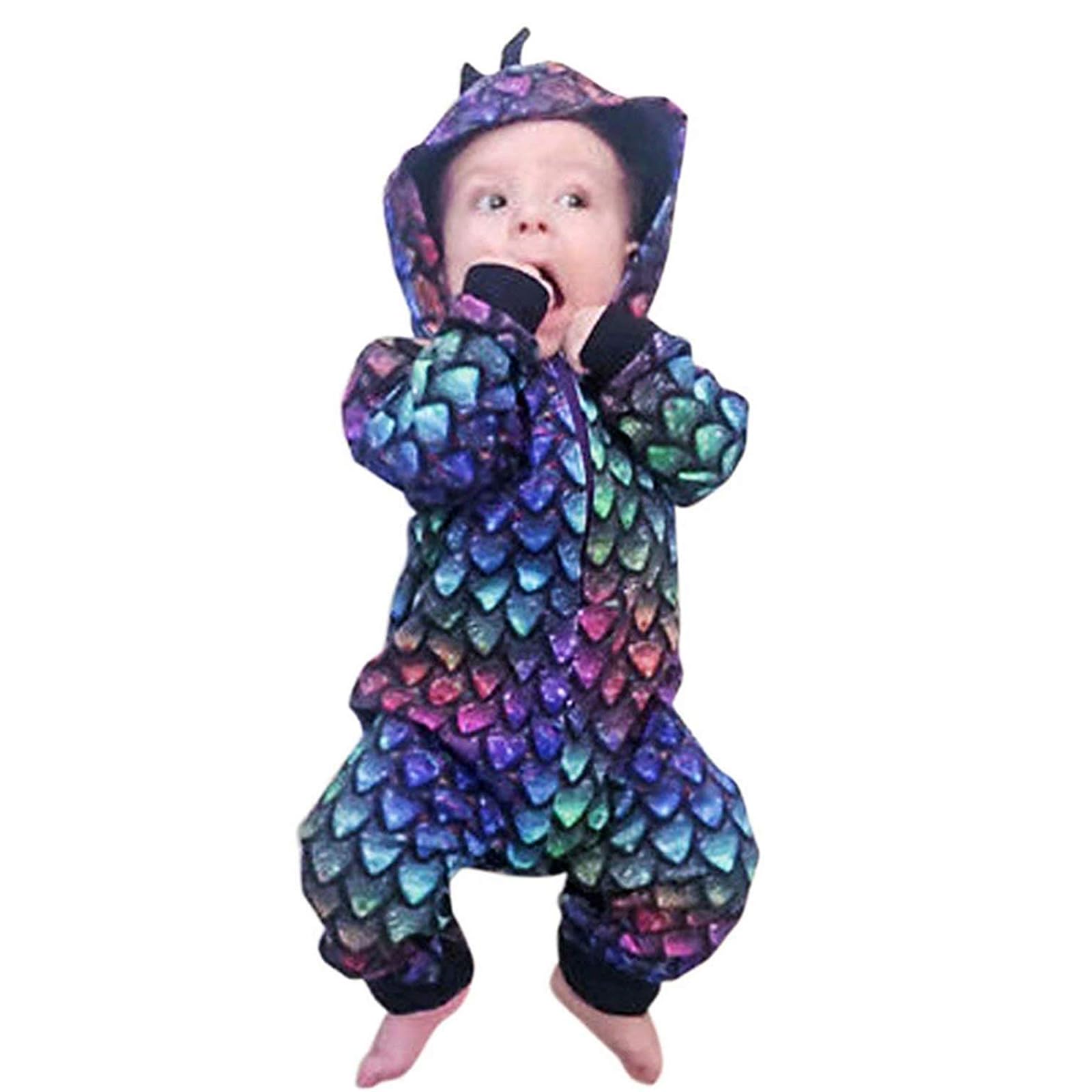 Newborn Infant Baby Boys Girls Cartoon Dragon Dinosaur Hooded Romper Jumpsuit Pajamas Outfits