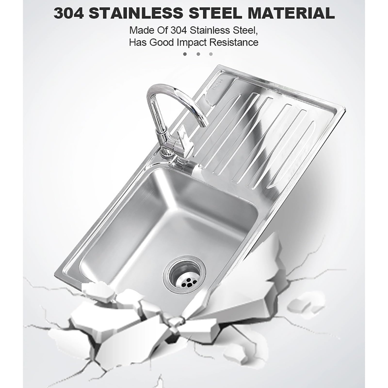 SDdPulse Lavello da cucina in acciaio inox con scolapiatti per rubinetto commerciale e ripiani portaoggetti, lavello autoportante per stanza, garage, cantina, uso esterno e interno, caldo e freddo