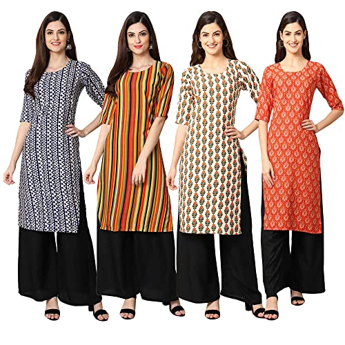 Image of Pinkmint Women's Crepe Digital Print Straight Kurta [Pack of 4] (CCV-334-338-339-335)