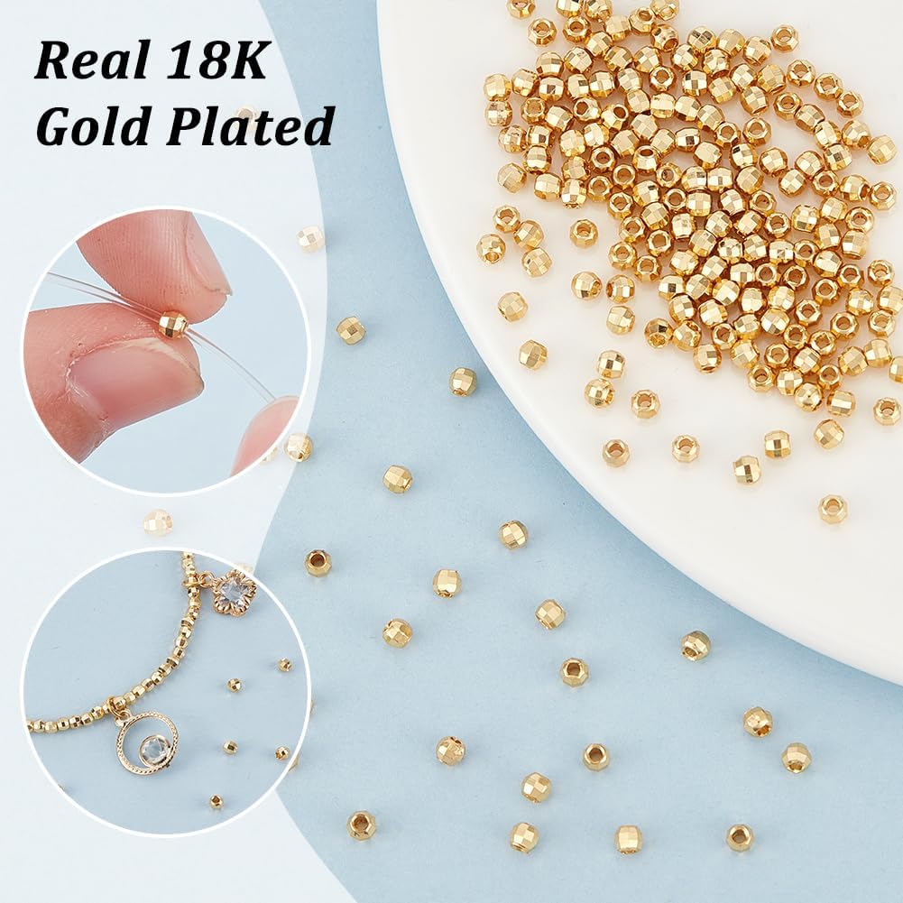 UNICRAFTALE 200Pcs Real 18K Gold Plated Metal Spacer Beads 3mm Brass Faceted Round Rondelle Golden Loose Beads Metal Bead for DIY Bracelet Necklace Jewelry Making Crafting - Image 4