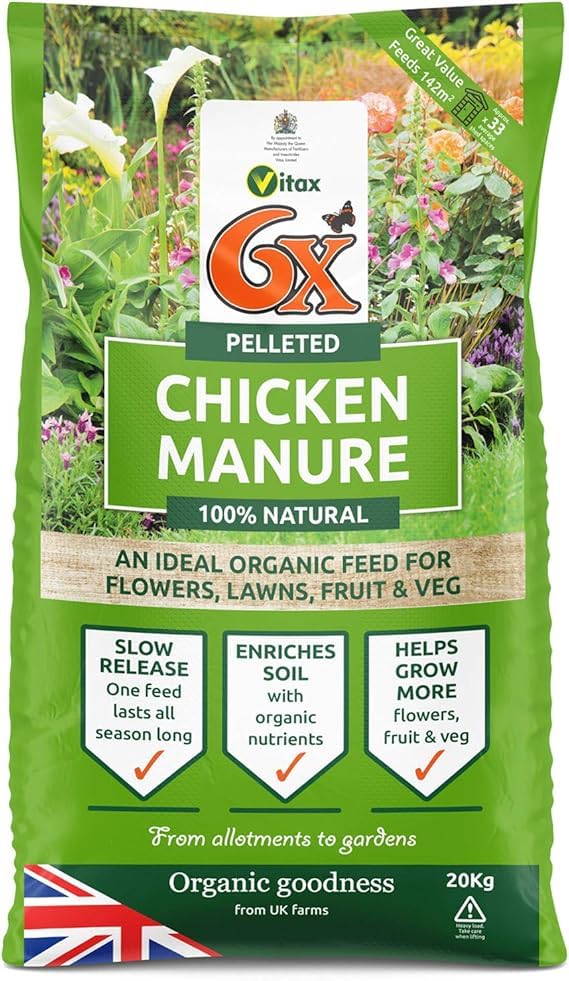 Pelleted Chicken Manure Fertiliser - 100% Natural Organic Plant Food for Flowers, Lawns, Vegetables & Pots | Rich in Nutrients (Pelleted Chicken Manure Fertiliser 20Kg)