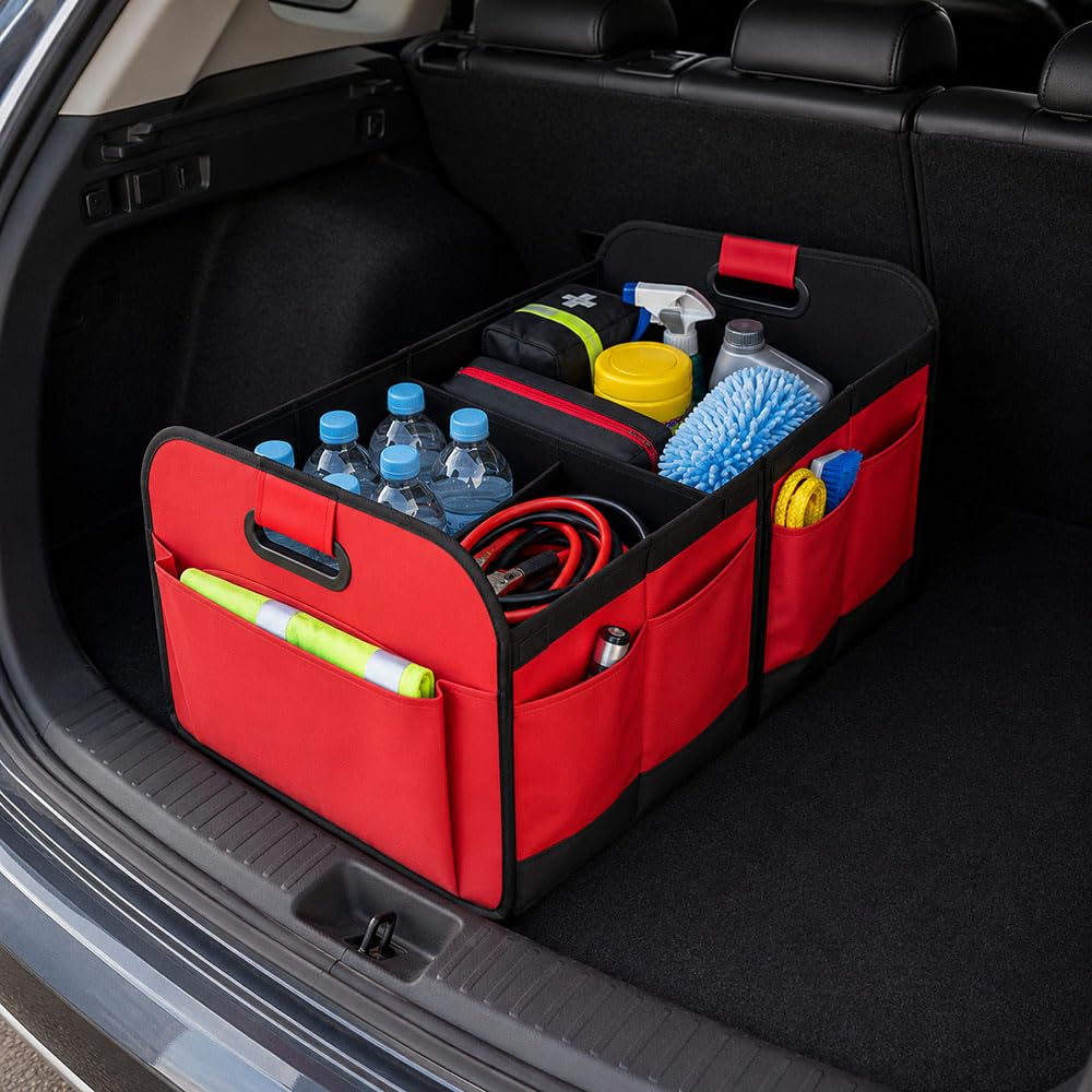 Coche Organizador Maletero para Audi Q6 e-Tron PPE SUV 2024 2025 2026,Caja Grande Plegable con Compartimentos Accesorio Resistente,Red