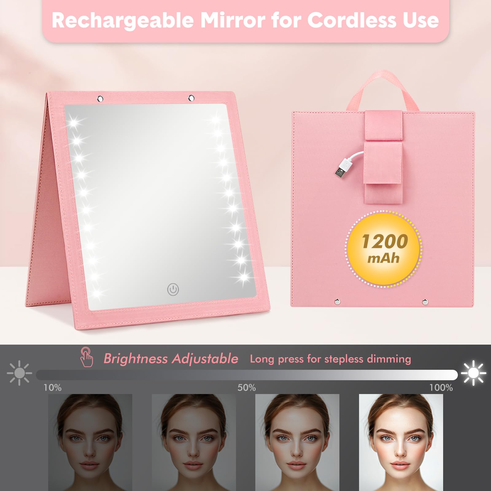 Amazon.co.jp: 折りたたみ式ライト付きミラーピンク : Beauty