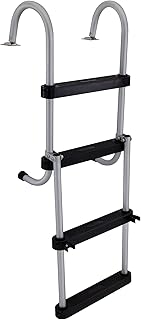 RecPro Marine Pontoon Boat 4 Step Folding Boarding Ladder AL-B4 Anodized
