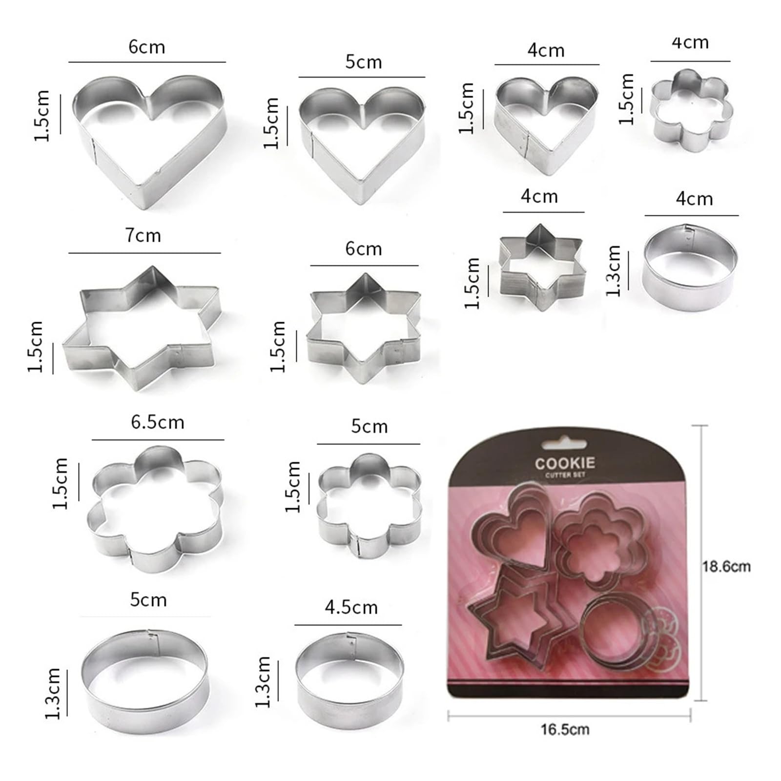 Juego de cortadores de galletas con caja de almacenamiento, Mini galletas geométricas, moldes for hornear galletas, herramientas de decoración de pasteles DIY(Without box 12 pcs)