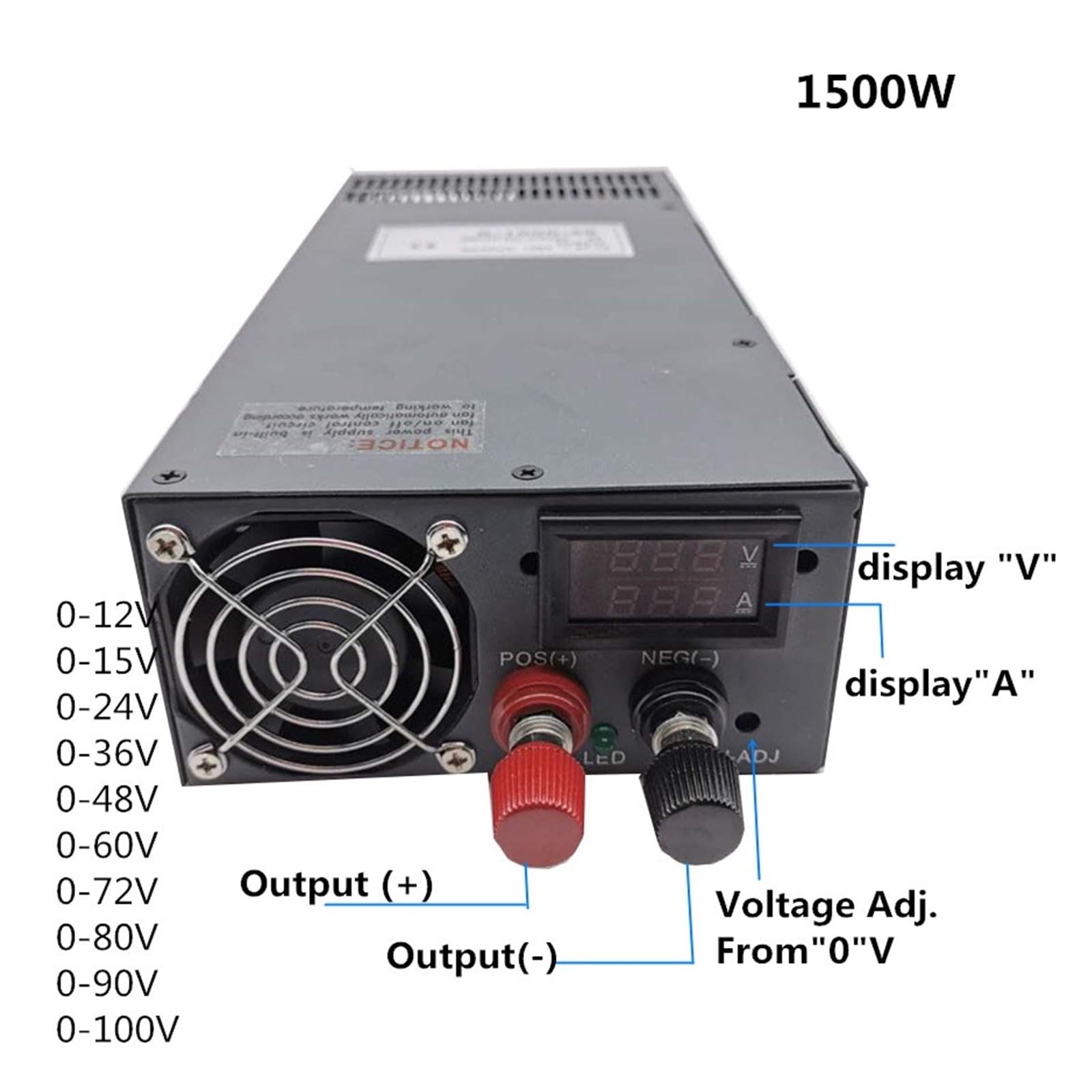 1000 W 1200 W 1500 W Cyfrowy wyświetlacz Zasilacz impulsowy 0-12 V 15 V 24 V 36 V 48 V 60 V 72 V 80 V 90 V 100 V AC DC Regulowany transformator konwertera Wszechstronny i wydajny(0-80V,1200W)