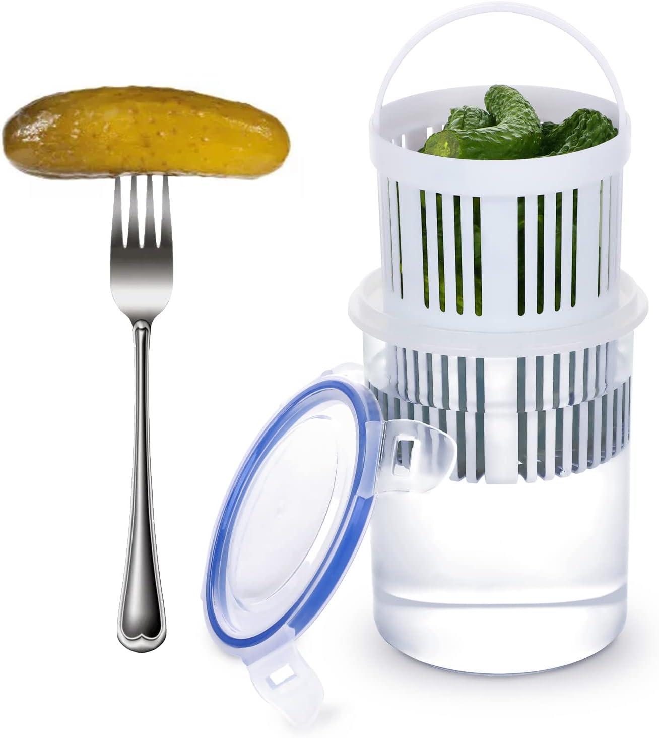 Plastic Pickle Jar, Pickle Container with Strainer, Clear Pickle Storage Container