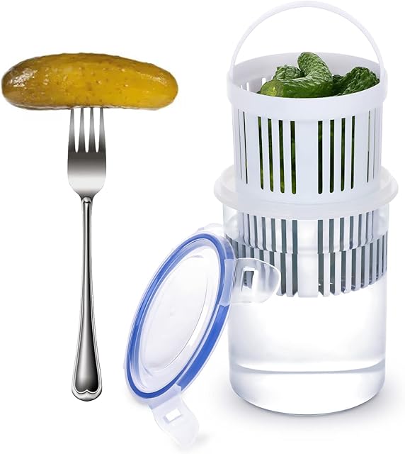 Pickle Jar with Strainer, 100% BPA Free Pickle Container with Strainer, Pickle Holder Keeper Lifter, Bucket of Pickles Barrel of Olive Jalapeno, Leak Proof & Lock It Lid Pickle Strainer Jar, Sealed
