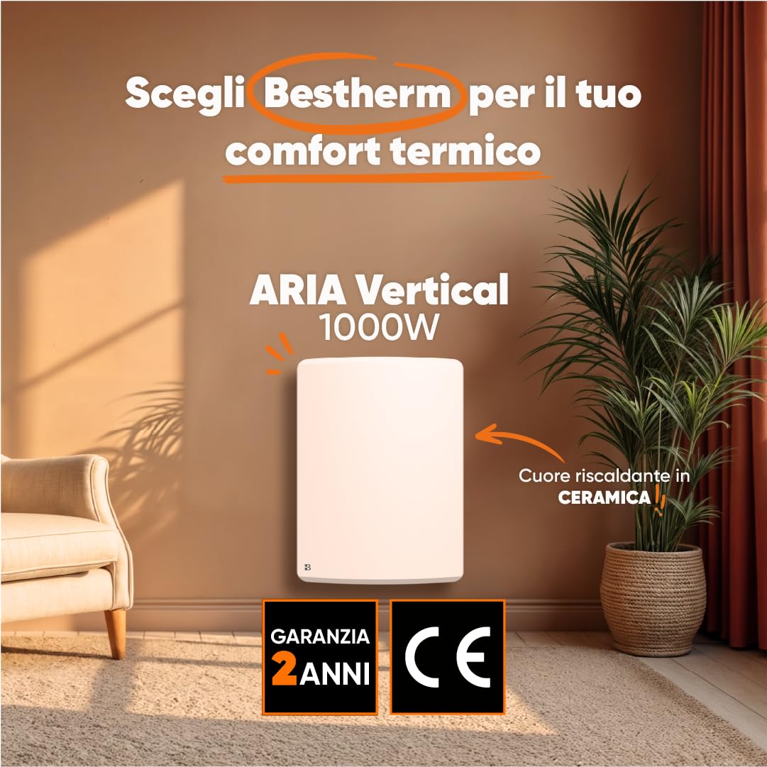 BESTHERM - Radiatore elettrico fisso a inerzia secca ceramica 1000W Bestherm ARIA verticale bianco