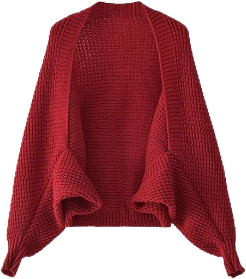 Women's Basic Wrap Up Knit Shrug Sweater Open Stitch Short Length Medium Stretch Simple Outfit Cardigan Sweater