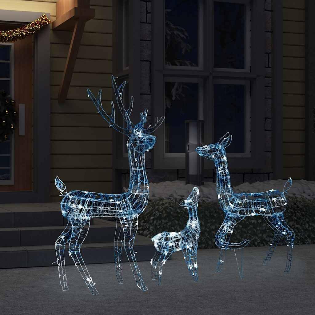 Famiglia di renne a LED, decorazione natalizia in acrilico con 300 LED bianco freddo, 3 pezzi, cavo da 5 m, 8 modalità di illuminazione, per interni ed esterni, illuminazione natalizia per