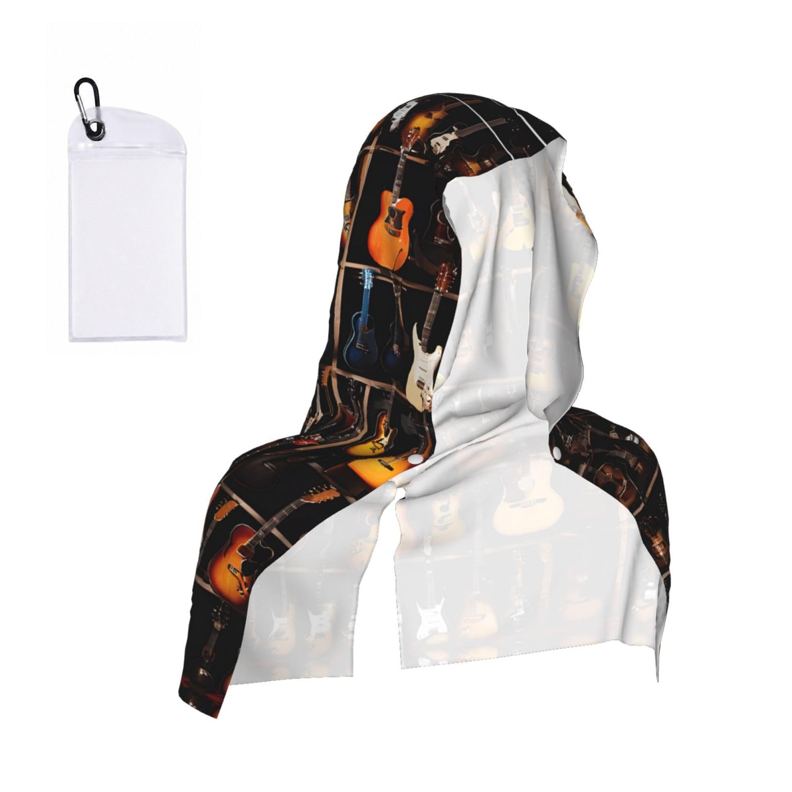 WXWJSHMGC Guitars Pattern Print Cooling Hoodie Towel, Cooling Towels For Neck And Face Sun Protection Instant Cool Hoodie(Sport/Camping/Work Out/Hot Weather)