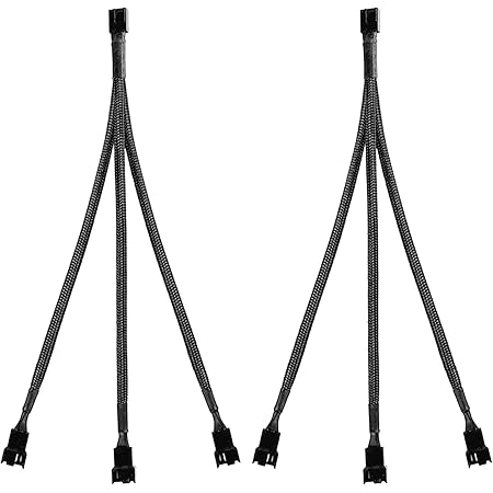 ThreeBulls 2 Pack 4-Pin PWM Fan Splitter Cable, Sleeved Braided Adapter Computer PC Fan Power Extension Cable 1 to 3 Converter for Computer ATX Case 4-Pin/3-Pin Cooling Fan Cable (10.6" 1 to 3)