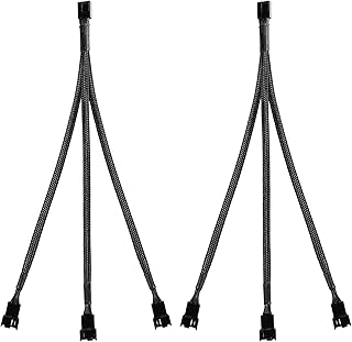 2 Pack 4-Pin PWM Fan Splitter Cable, Sleeved Braided Adapter Computer PC Fan Power Extension Cable 1 to 3 Converter for Computer ATX Case 4-Pin/3-Pin Cooling Fan Cable (10.6" 1 to 3)