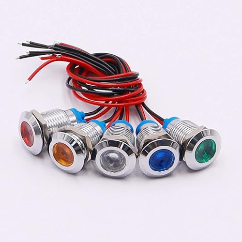 Vista 2 de mxuteuk 5 unids 12V-24V 0.472 in 1/2" LED indicador de metal luz impermeable lámpara de señal rojo amarillo azul verde blanco con alambre para coche