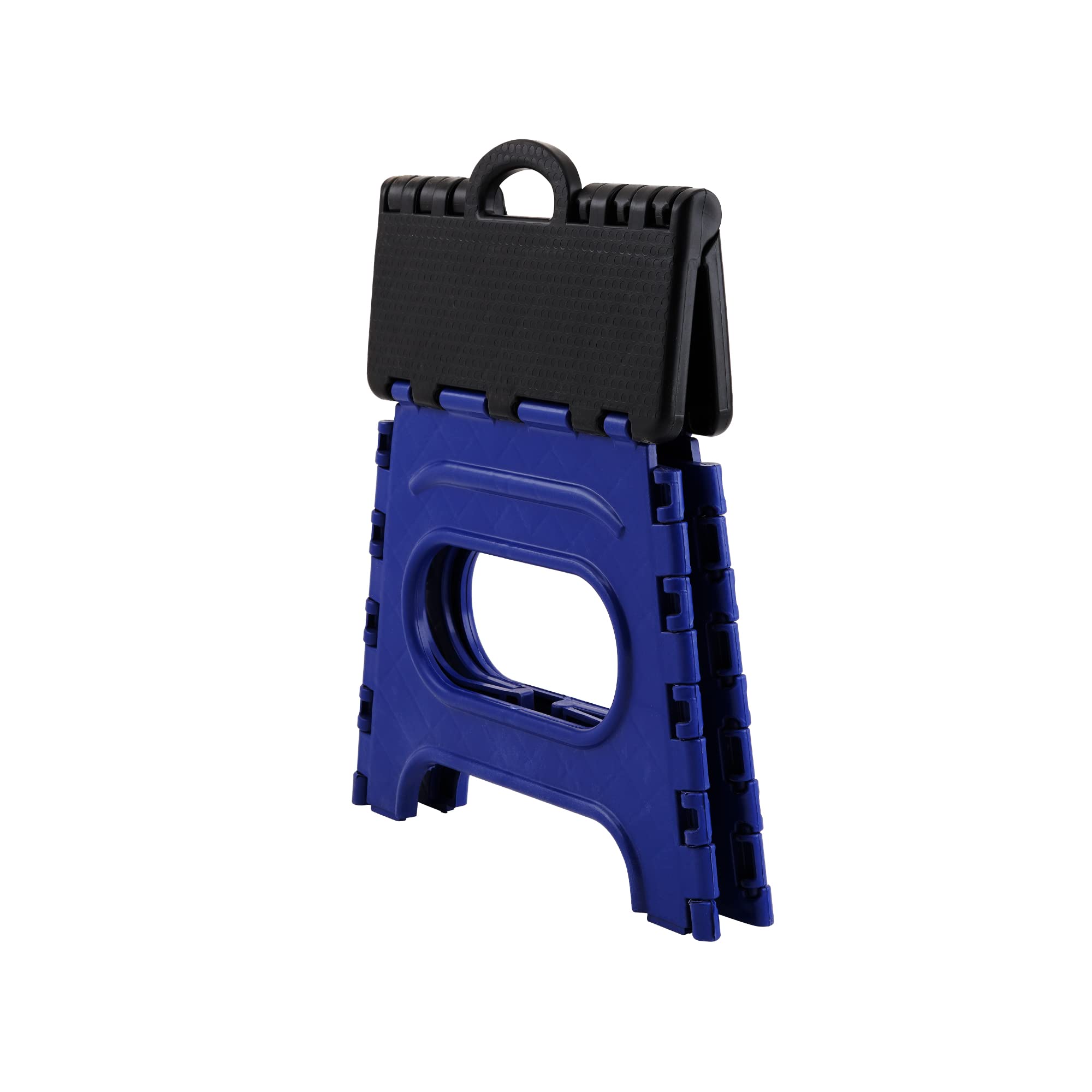 Primelife 12 inch Folding Step Stool for Adults, Non-Slip Textured Grip Surface, Foldable Space Saving Design, Carrying Handle, Holds for Kitchen and Rest of Home, (Blue-Black)-Prime 3