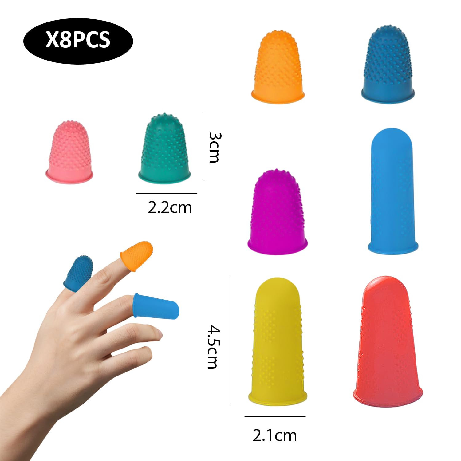 8 Protège-Doigts, Protège-Doigts En Silicone, Doigtiers En Silicone, Doigtiers Longs Et Courts En Silicone, Doigtiers Antidérapants(Rose, Vert, Orange, Bleu, Violet, Rouge)