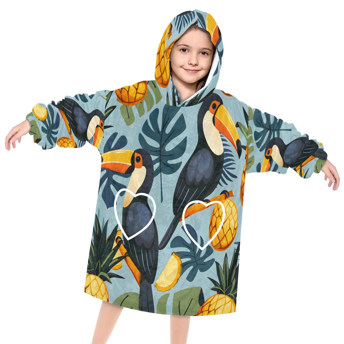 Wearable Blanket Hoodie for Kids, Unique Bird Fleece Sweatshirt Blanket Oversized Blanket Sweatshirt with Pocket Flannel Warm Hooded Blanket 6-10 Year Old Girl Boy Gift, One Size