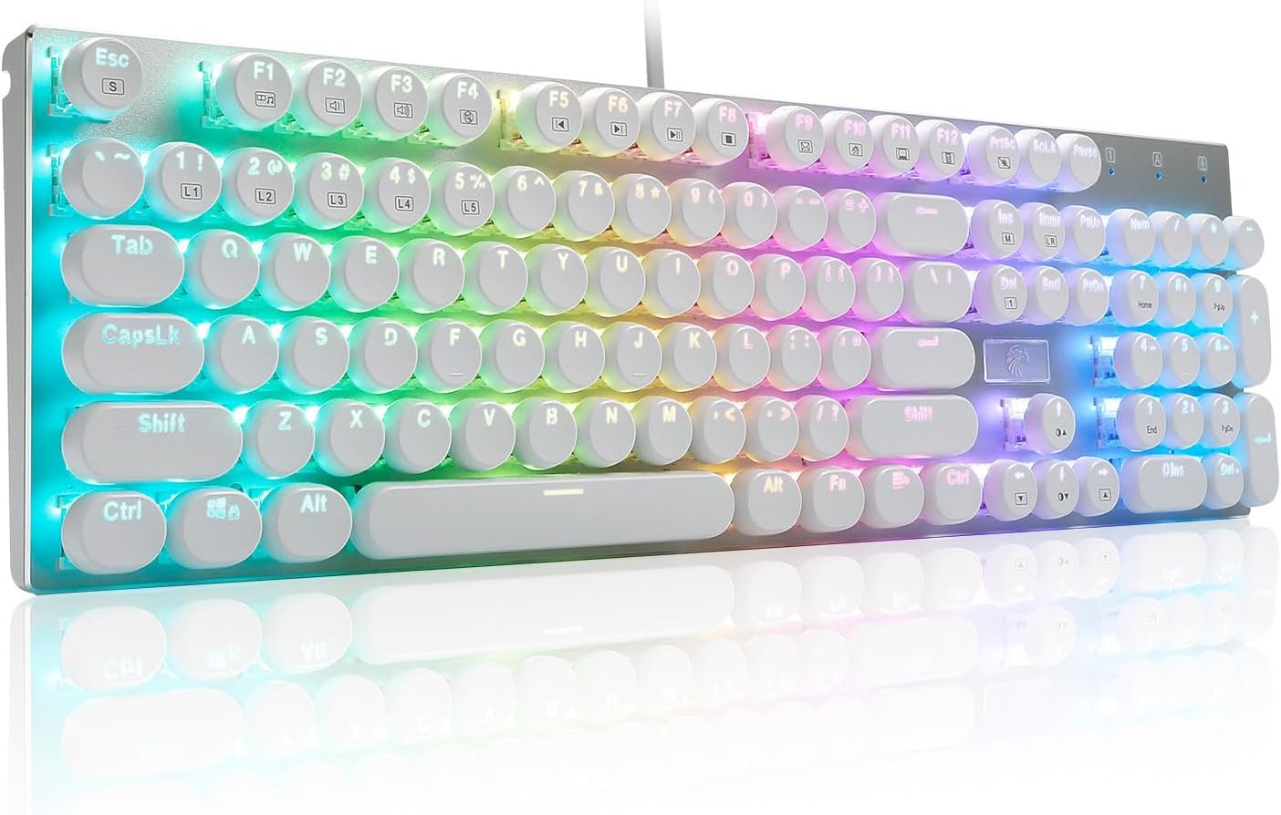 HUO JI E-Yooso Z-88 Wired Typewriter Style Mechanical Gaming Keyboard, Programmable RGB Backlit, Blue Switches – Clicky, USB-C Cable, Metal Panel, 104 Double-Shot Keycaps for PC, White