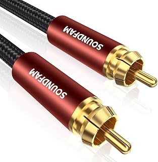 RCA Audio Subwoofer Cable 10ft/3M, SOUNDFAM Digital Coaxial Audio Cable - [Wine Red, Dual Shielding, Gold-Plated, Braided Jacket] - for Subwoofer, Home Theater, Amplifier & More