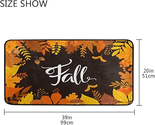 Miniatura 3 de Alfombras de cocina de hojas de otoño, color naranja, tapete de baño para baño, absorbente, antideslizante, lavable, tapete de escritorio de pie