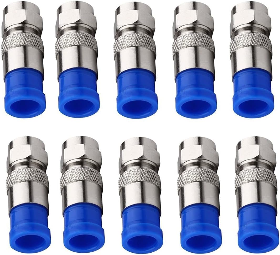 Taapsee RG6 F - Connector Coax Coaxial Compression Fitting - (10Pack - Blue)