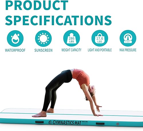 Miniatura 3 de Colchonetas de gimnasia de 6.6 pies, 10 pies, 13 pies, 16 pies, tapete de entrenamiento de 4 pulgadas de grosor con bomba de aire eléctrica para el