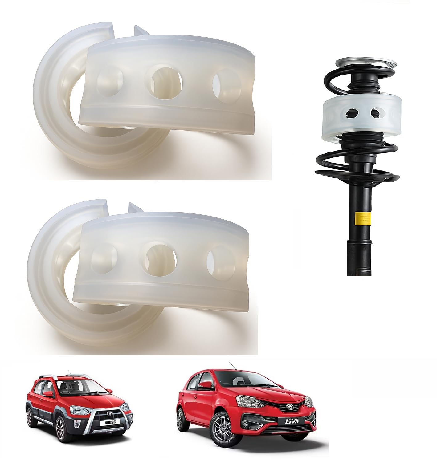 Etios Liva & Etios Cross Suspension TPU Buffer Kit (4 Pcs Front & Rear) | Car Height Increase Pad | Shock Absorber Coil Spring Booster | Anti-Scrape & Load Support-image-8