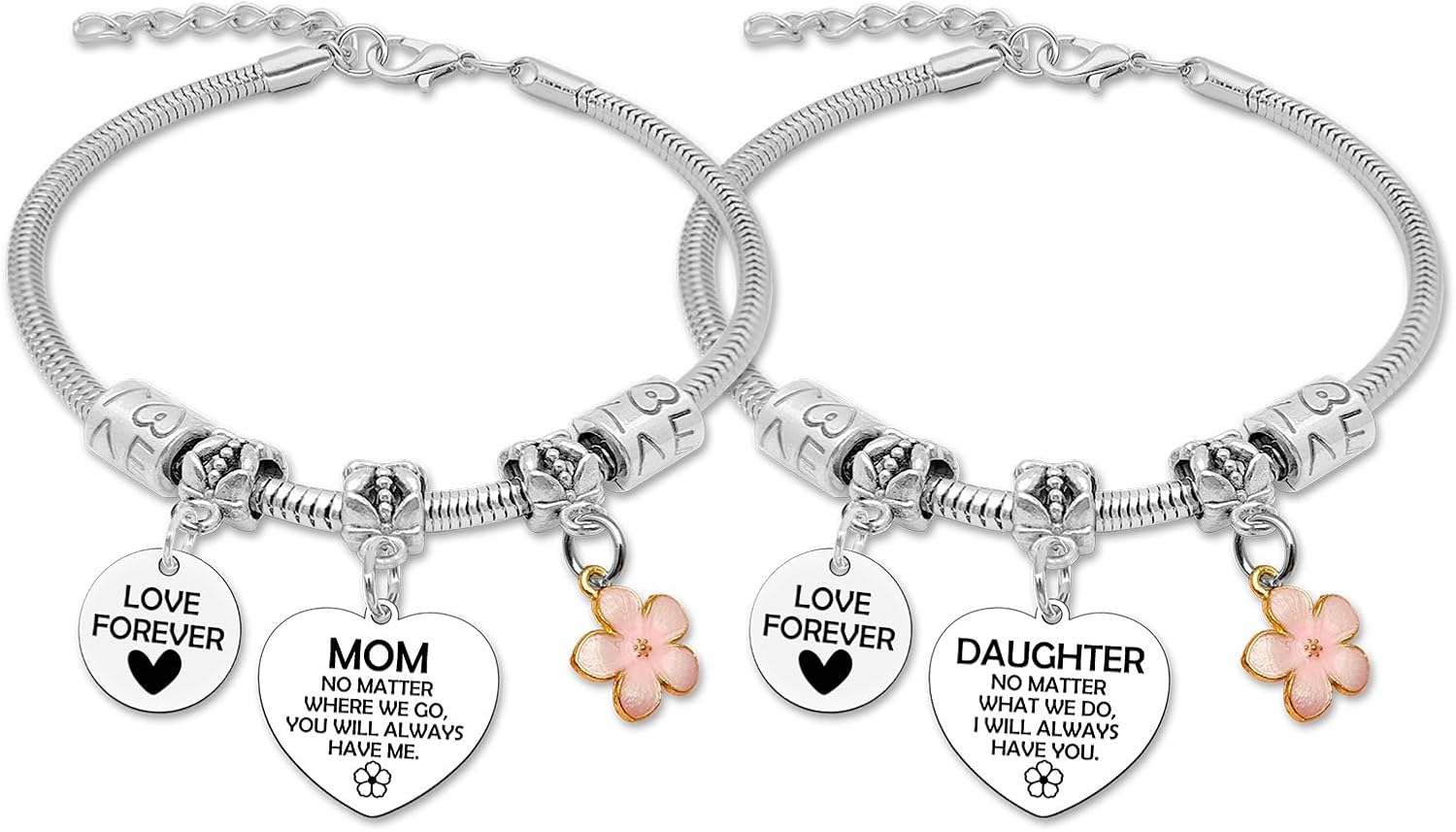 2pcs Mother Daughter Bracelet Set 2pcs Stainless Steel Bracelets Mothers Day Gifts for Mom and Daughter Mom Bracelet Gift for Women Christmas Birthday Gift for Mommy Women Birthday Gifts Bracelets
