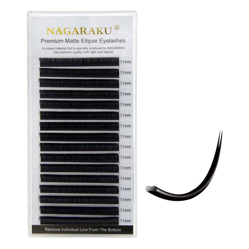 NAGARAKU Ellipse Eyelash Extensions Flat Split Tips Individual Lash 0.15mm C curl 12mm Matte Black Faux Mink Classic Lash Supplies