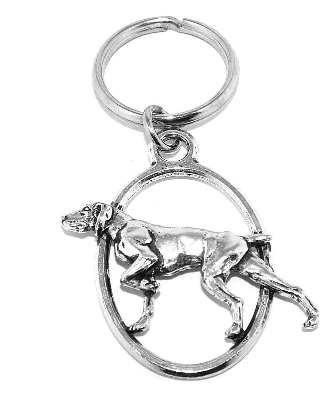 Oval Pointer Dog Keyring (English Silver colour Pewter in a burlap pouch)