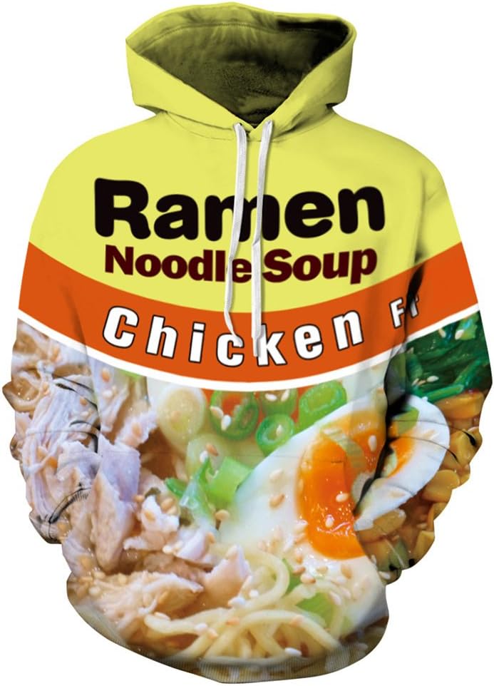 Mens 3D Chicken Noodles Autumn Winter Hoodies Unisex Couple Coat Oversized Blouse Uniform Tops