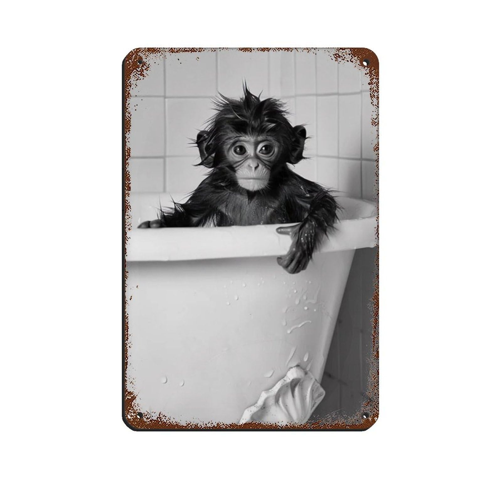 Monkey in The Bathtub, Funny Animal Poster (3) Retro Poster Metal Tin Sign Chic Art Retro Iron Painting Bar People Cave Cafe Family Garage Poster Wall Decoration 8x12inch(20x30cm)