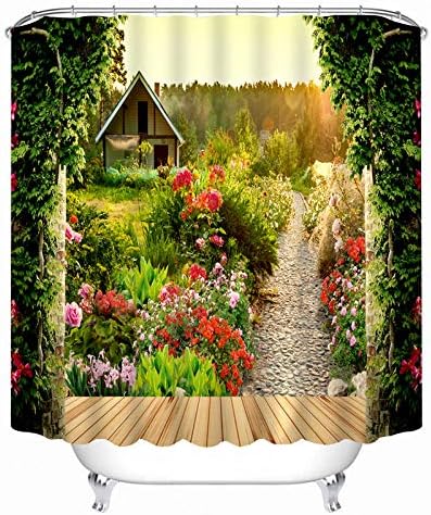 vgfjjuhn Pastoral 3D Shower Curtains Flower Garden Scenery Pattern Bathroom Curtains Waterproof Washable Bath Curtain Bathroom Products-72X72Inch(183X183cm)