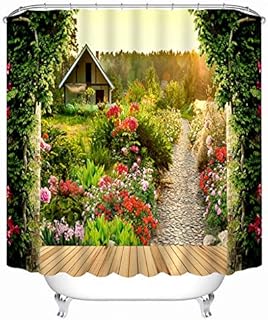 vgfjjuhn Pastoral 3D Shower Curtains Flower Garden Scenery Pattern Bathroom Curtains Waterproof Washable Bath Curtain Bathroom Products-72X72Inch(183X183cm)