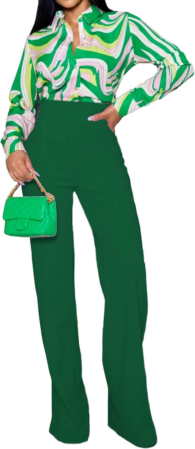 PINSV Women's Printed Button Down Shirt Long Sleeve Lapel Dressy Casual Work Blouse - Image 5