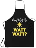 Electrician Black Apron - can i get a watt watt funny electrician light bulb Cooking Aprons Kitchen Decor