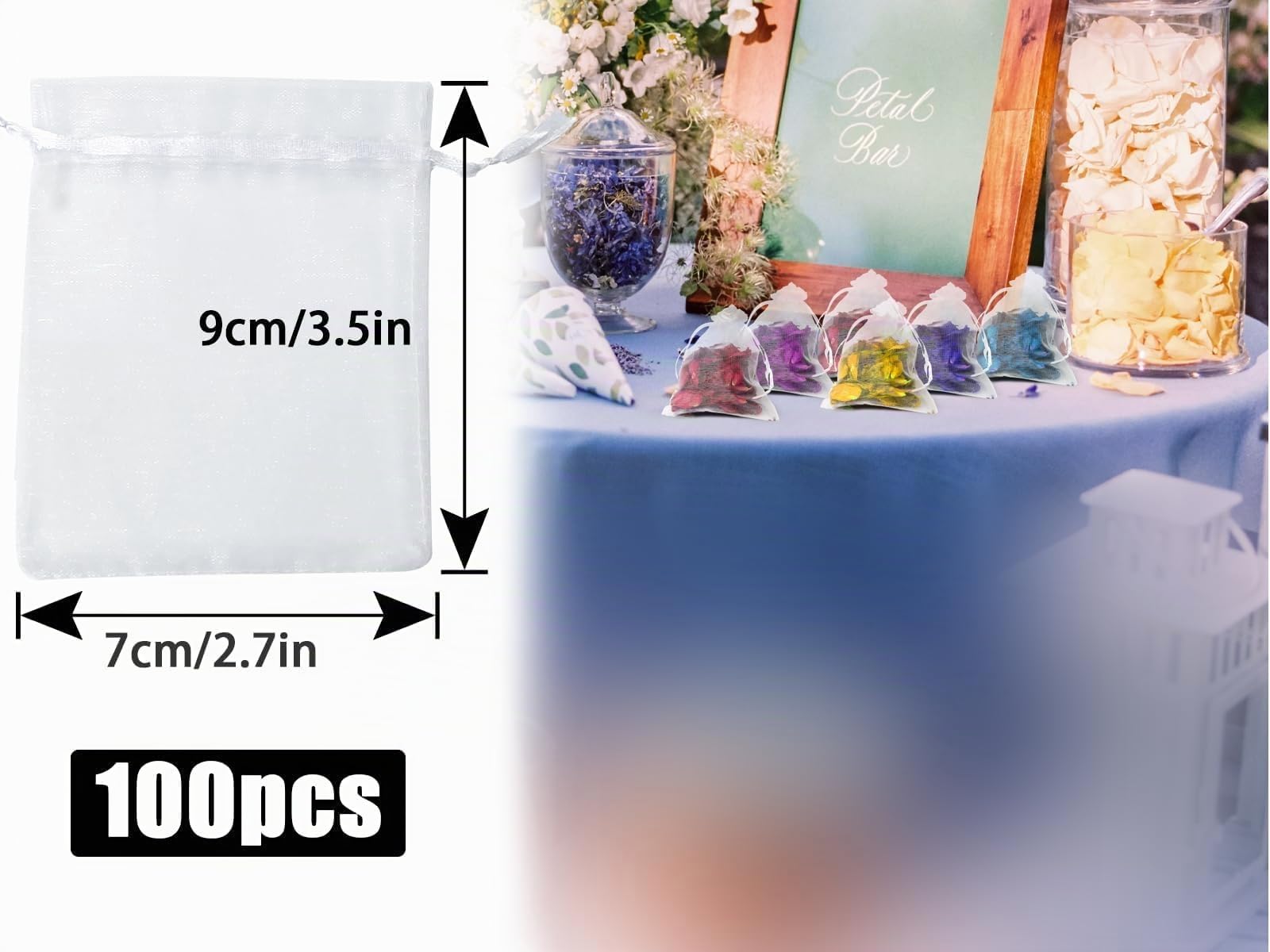 Lonely high heels 100PCS Bolsitas lavanda para Regalos Blanco Organza de 7x9cm, Envoltura de Joyas con Cordón para Boda Favores arroz y Dulces