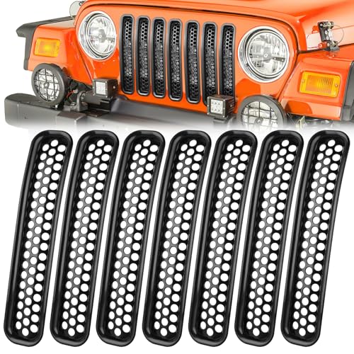 Image of Nilight 7Pcs Front Grille Trims Inserts Cover Guard Fit for 1997 1998 1999 2000 2001 2002 2003 2004 2005 2006 Wrangler TJ & Unlimited