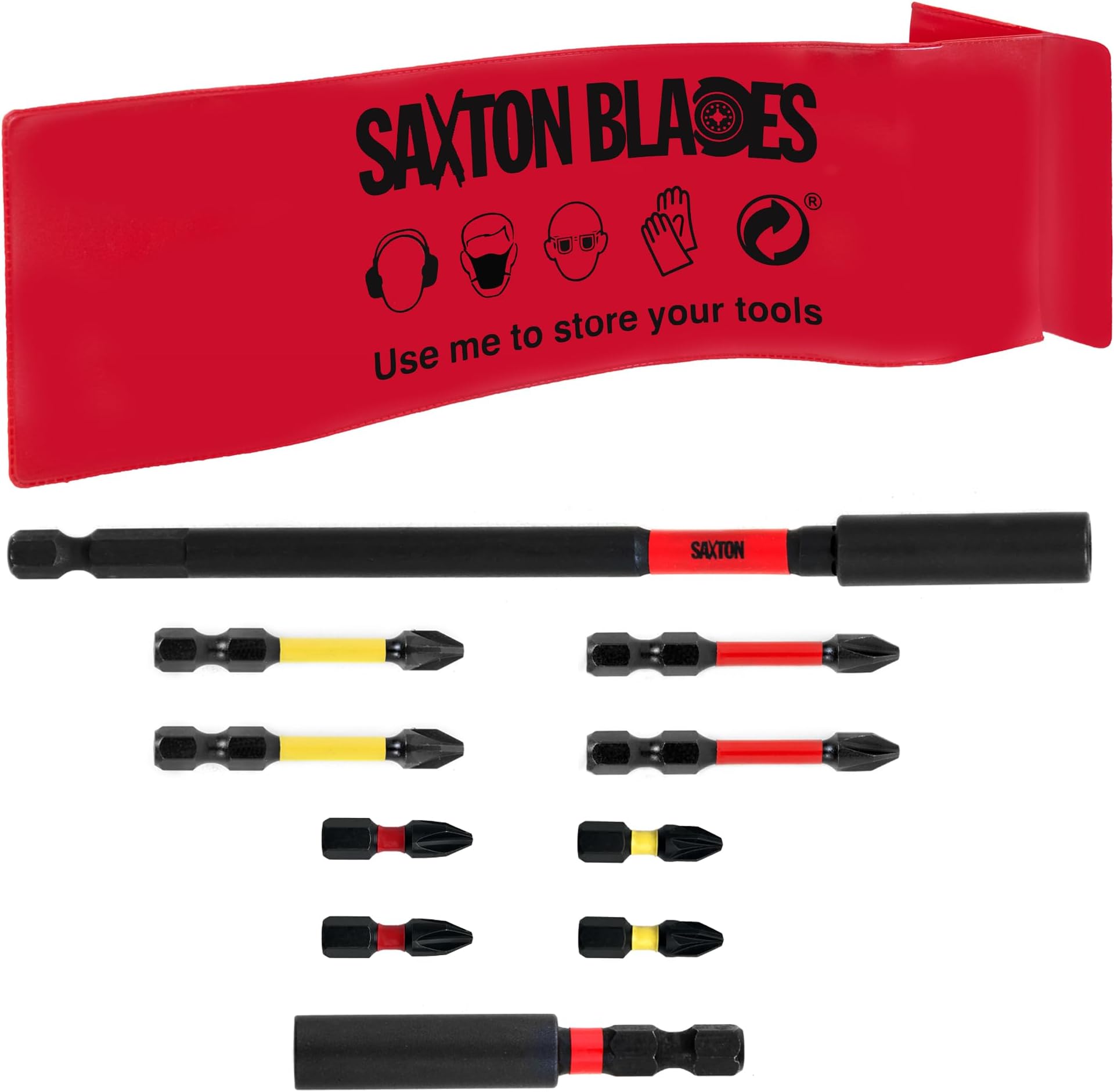 MIB10PC Saxton 10pc Magnetic Impact Bit Holders & Bit Set PH2 PZ2 fits Dewalt Milwaukee