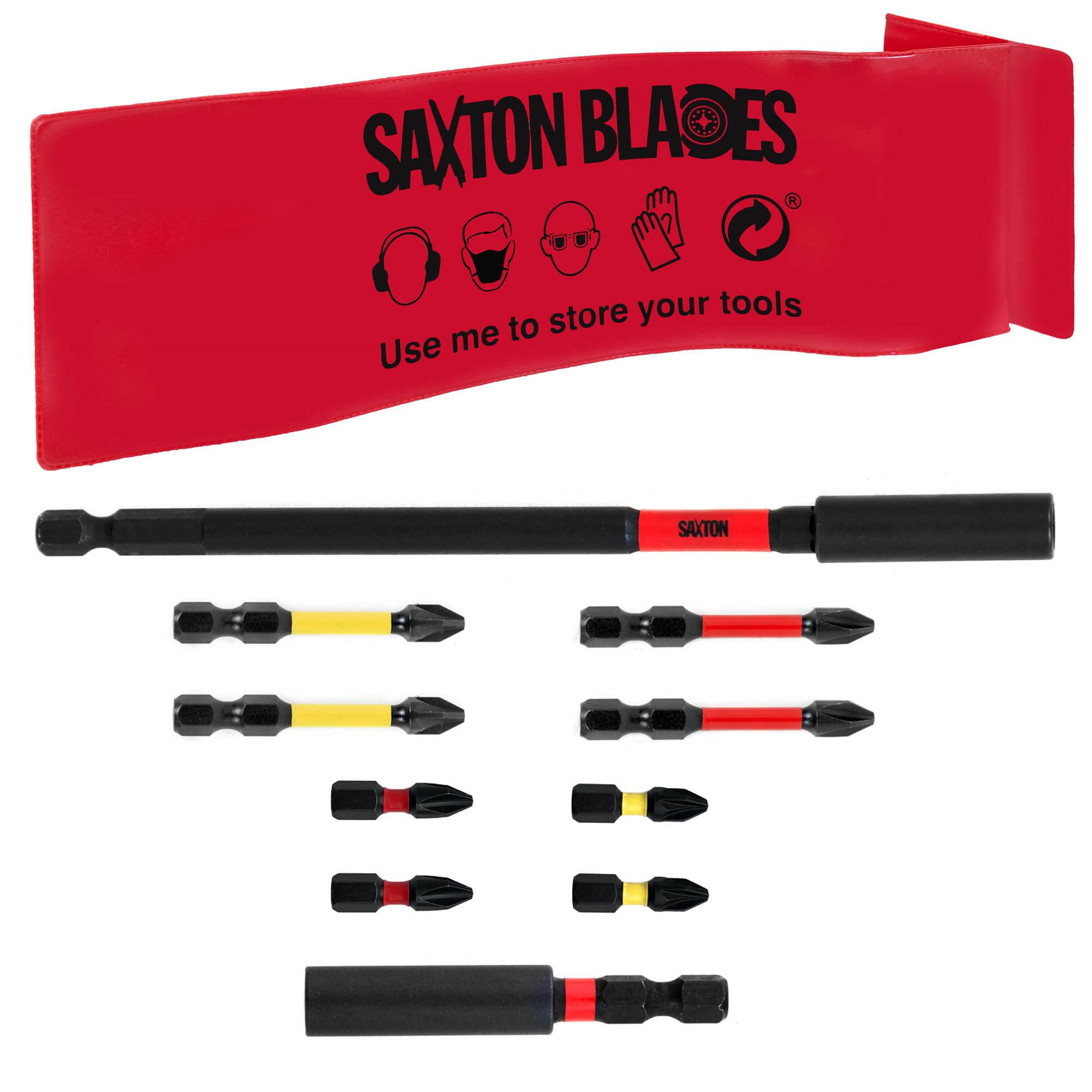 MIB10PC Saxton 10pc Magnetic Impact Bit Holders & Bit Set PH2 PZ2 fits Dewalt Milwaukee