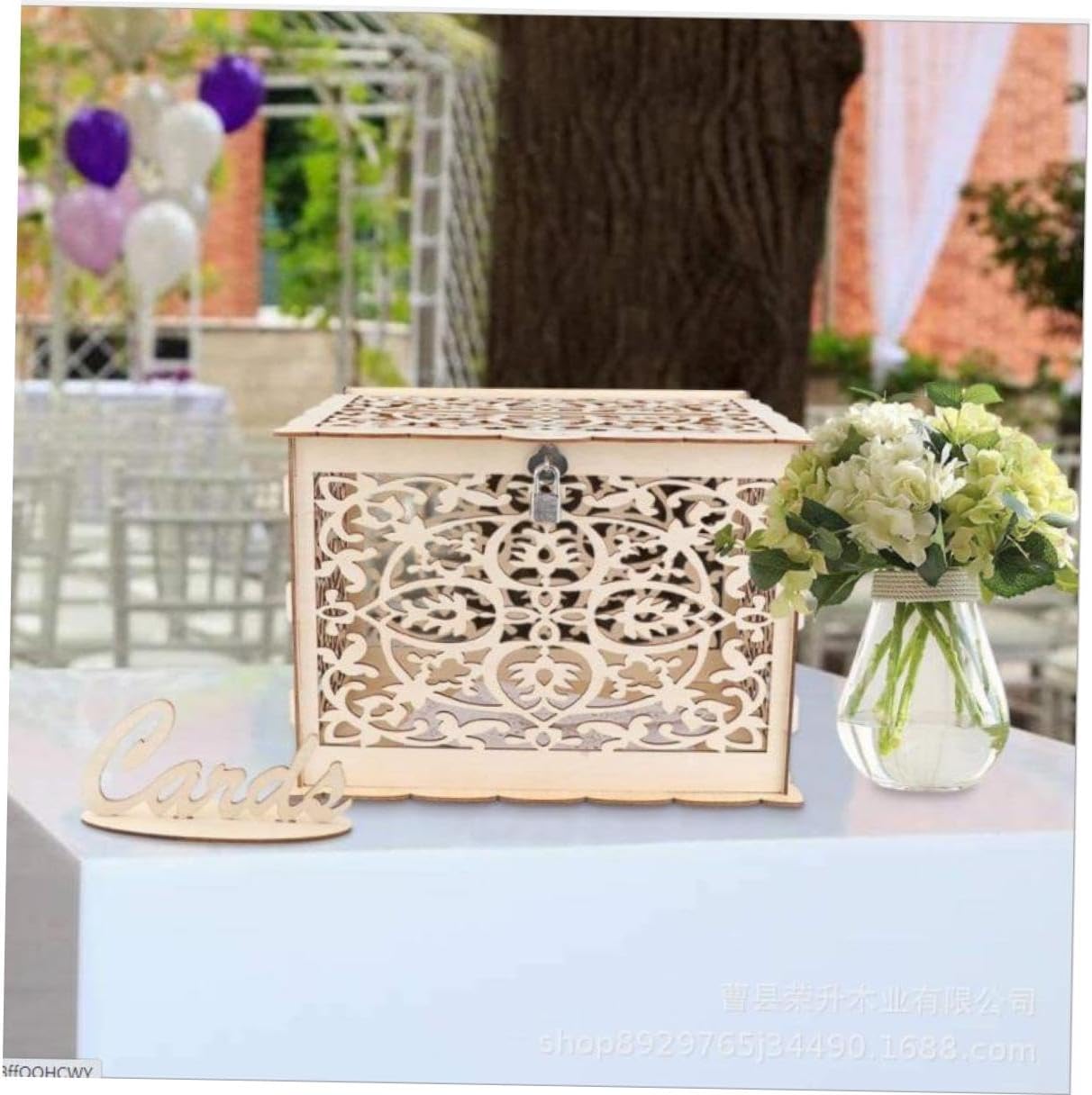 TIDTALEO Wedding Cards Box Large Rustic Wood Hollow Design Money Envelope Holder for Wedding Reception Party Decoration
