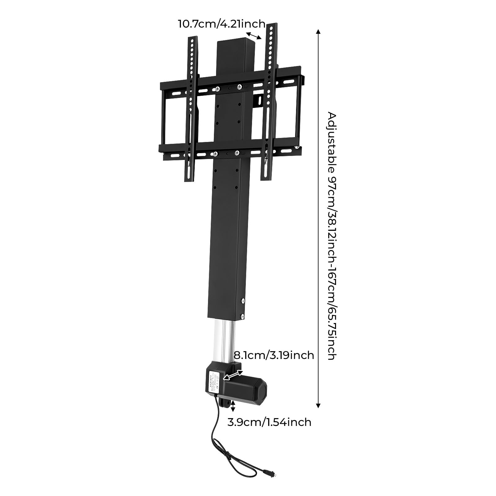 Elevador eléctrico de TV, rango de ajuste 98 – 168 cm, soporte de TV, altura ajustable, capacidad de carga de 50 kg, con mando a distancia para 66.04-144.78 cm