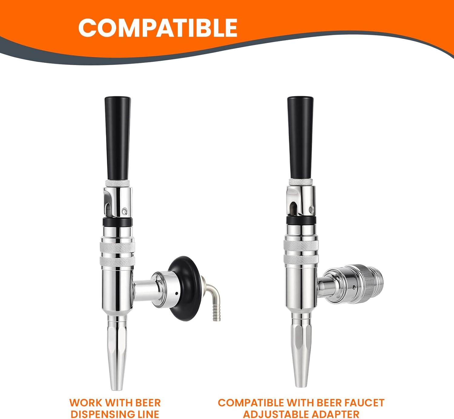 Roastove Stout Beer Coffee Faucet,All 304 Stainless Steel Keg Beer Tap for Cold Brew Coffee & Nitro Beer,with Black Plastic Tap Handle, for Kegging